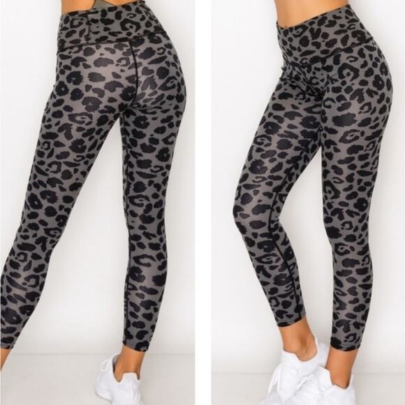 Kimberly Pants - Kimberly Women's Leopard Print Activewear Leggings Gray Black Size Large